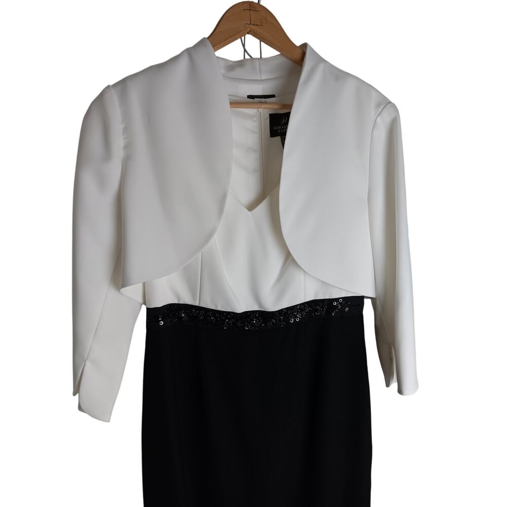 Adriana‎ Papell Formal Maxi Dress Womens 12 Black/White Two Tone Sleeveless Cape